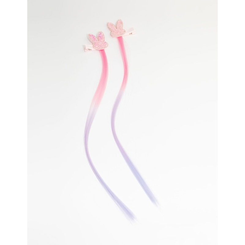 Kids Faux Hair Pastel Fabric Sparkle Easter Bunny Hair Clips 2-Pack