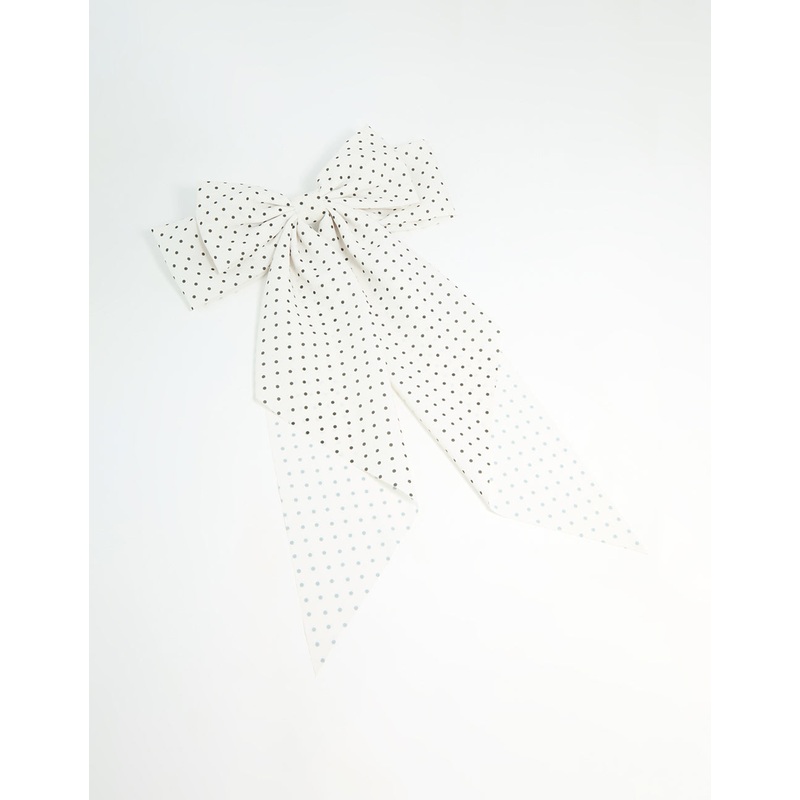 White Dotted Satin Fabric Bow Hair Clip
