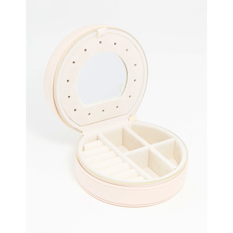 Cream PU Leather Small Round Jewellery Box