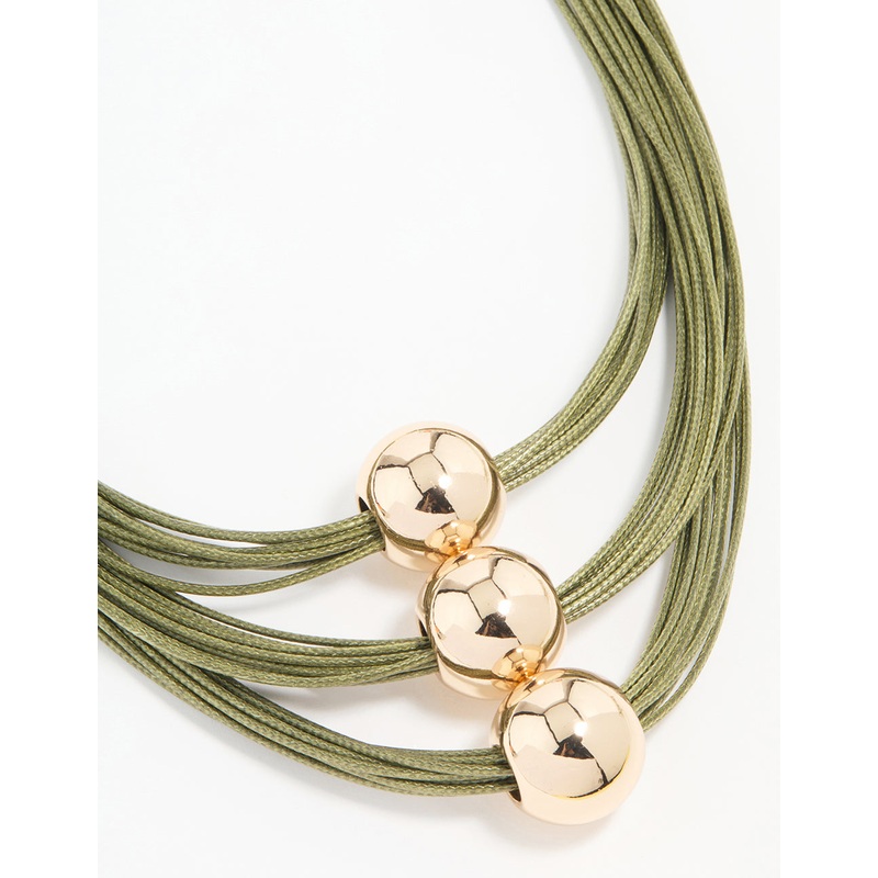 Gold Green Cord Ball Layered Necklace