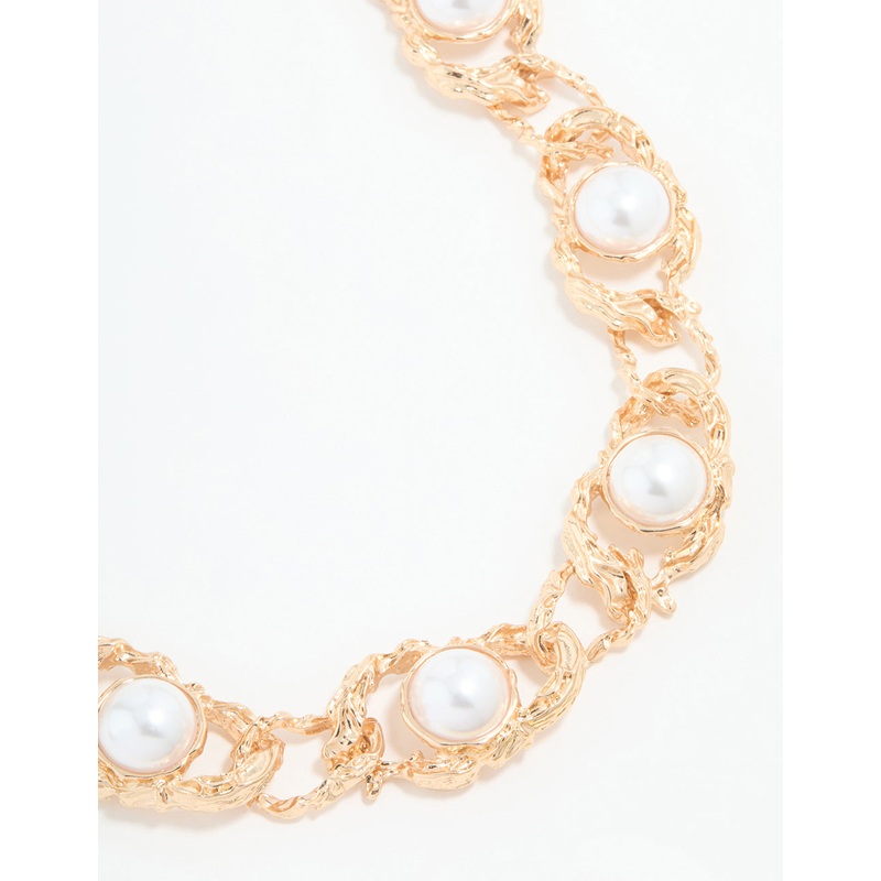 Gold Pearl Molten Rope Necklace
