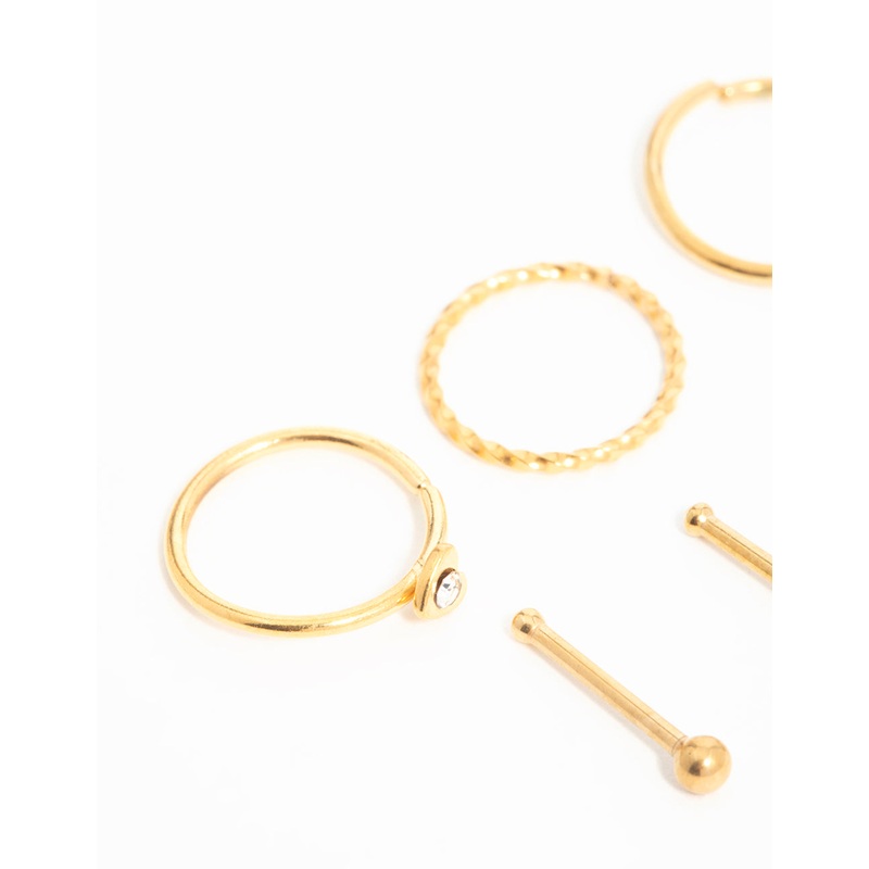 Gold Plated Surgical Steel Micro Heart Nose Piercing 6-Pack