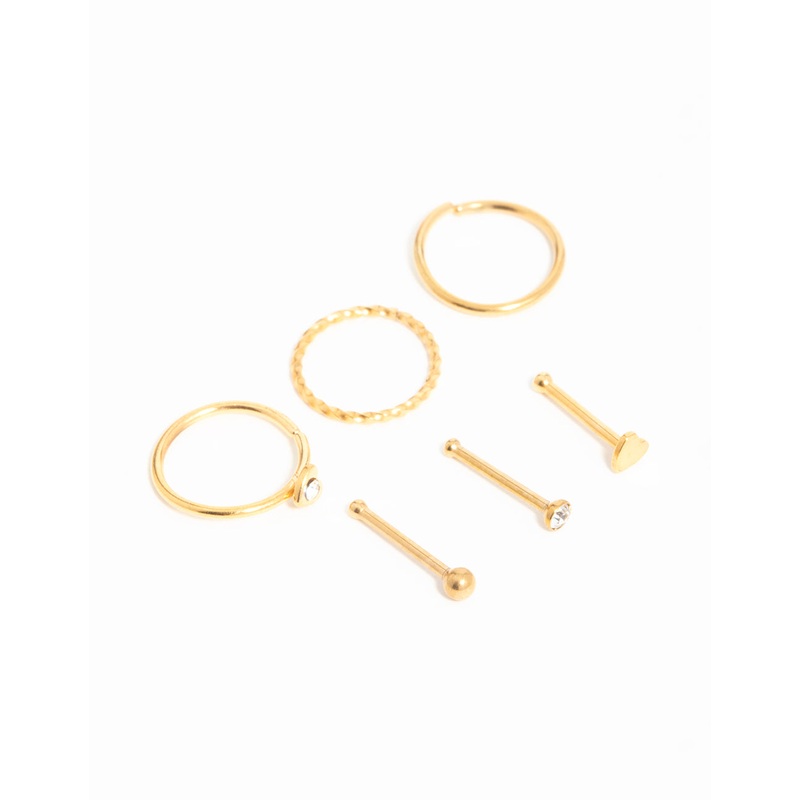 Gold Plated Surgical Steel Micro Heart Nose Piercing 6-Pack