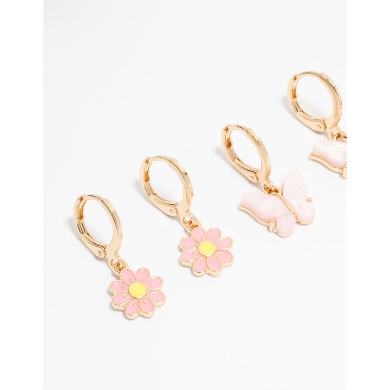 Kids Gold Bunny & Butterfly Huggie Earrings 3-Pack