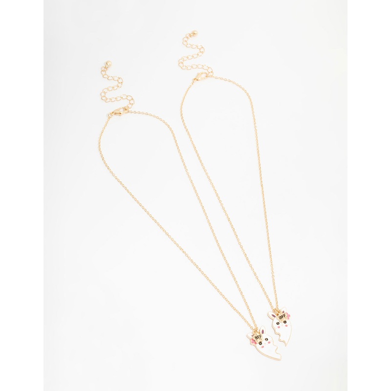 Kids Gold Bunny Heart BFF Pendant Necklaces 2-Pack