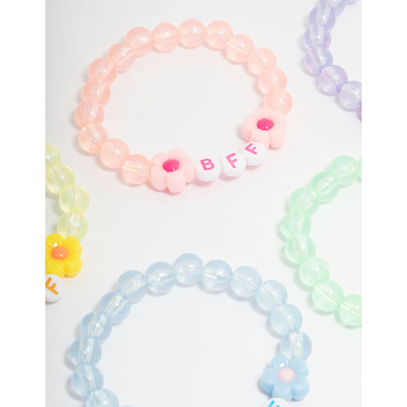 Kids Pastel Beaded  Best Friends Flower Bracelets 5-Pack