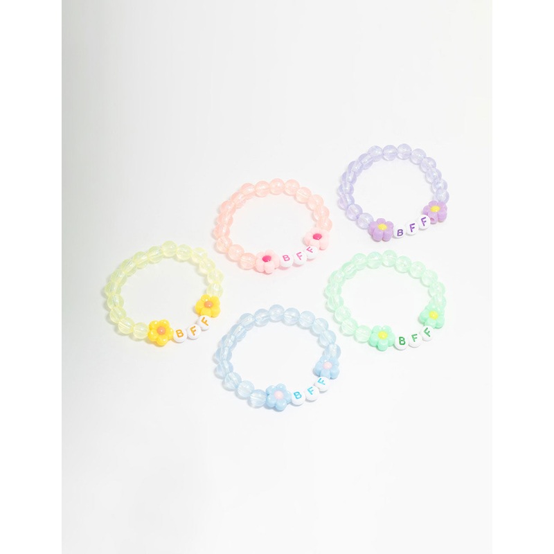Kids Pastel Beaded  Best Friends Flower Bracelets 5-Pack