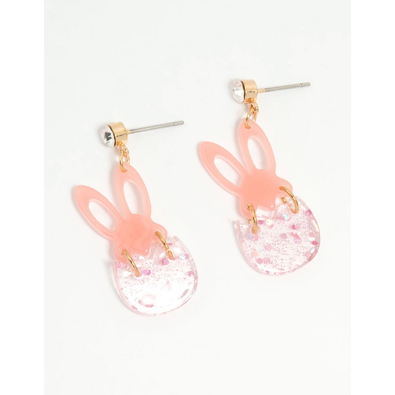 Kids Pink Glitter Bunny & Egg Drop Earrings