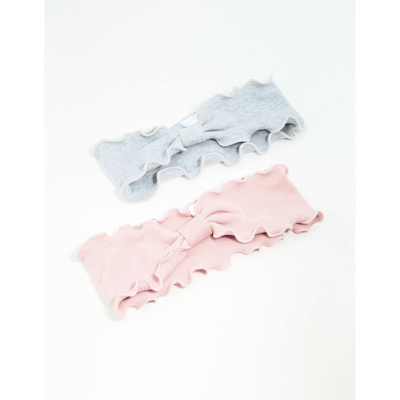 Pink & Grey Ruffled Fabric Headbands 2-Pack