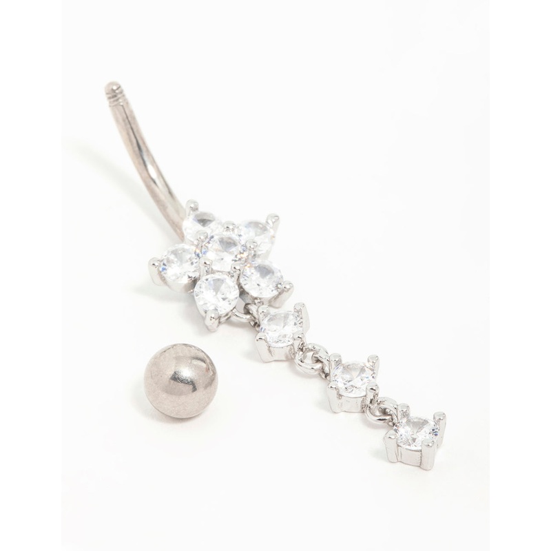 Titanium Butterfly Cubic Zirconia Drop Belly Bar