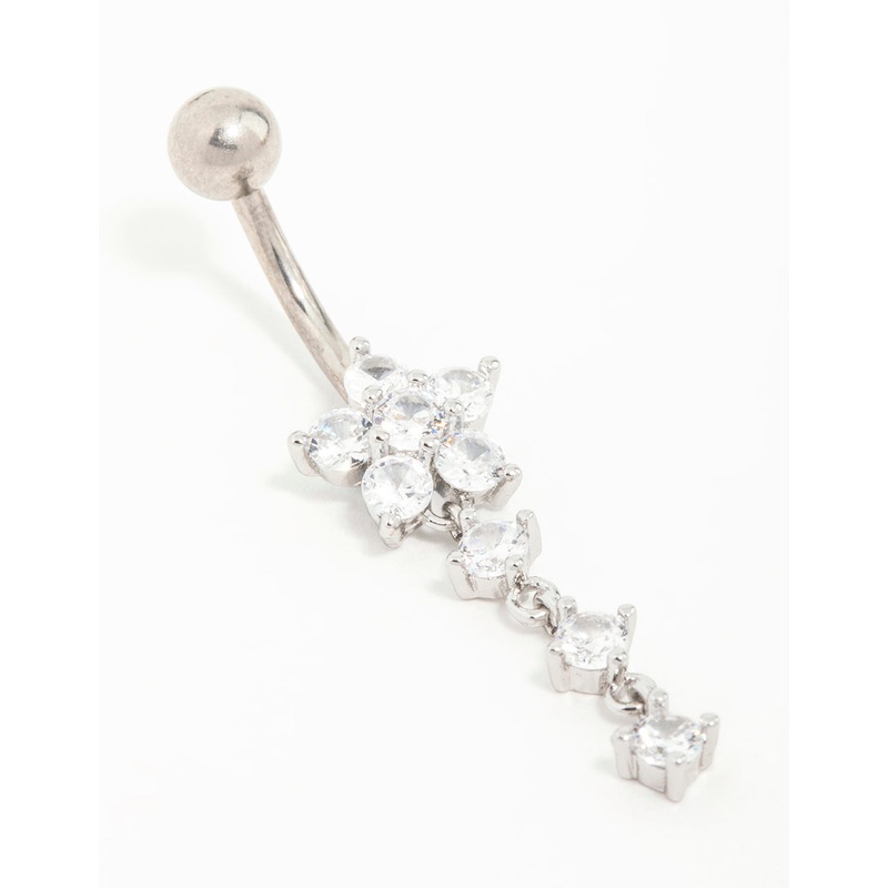 Titanium Butterfly Cubic Zirconia Drop Belly Bar