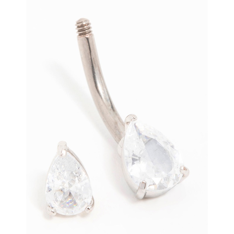 Titanium Cubic Zirconia Pear Belly Bar