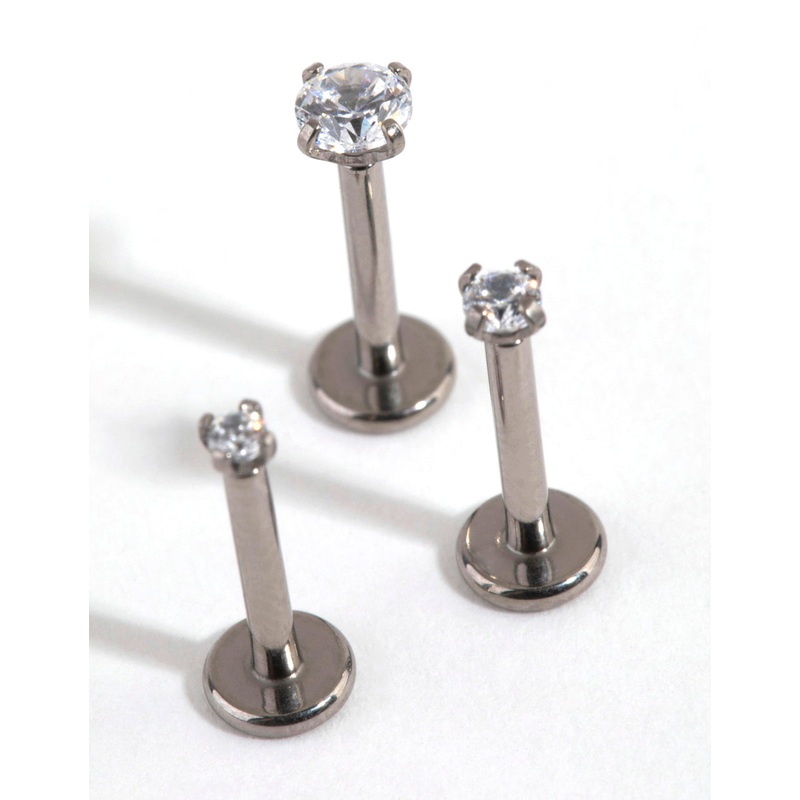 Titanium Graduated Cubic Zirconia Flat Back Pack