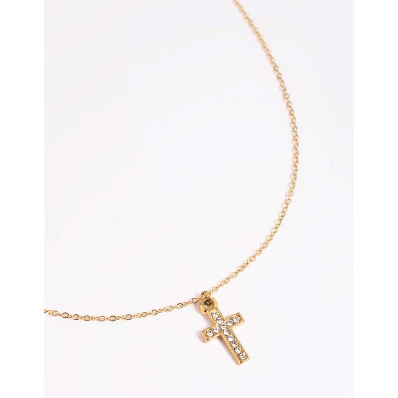 Waterproof Gold Plated Stainless Steel Cubic Zirconia Cross Necklace