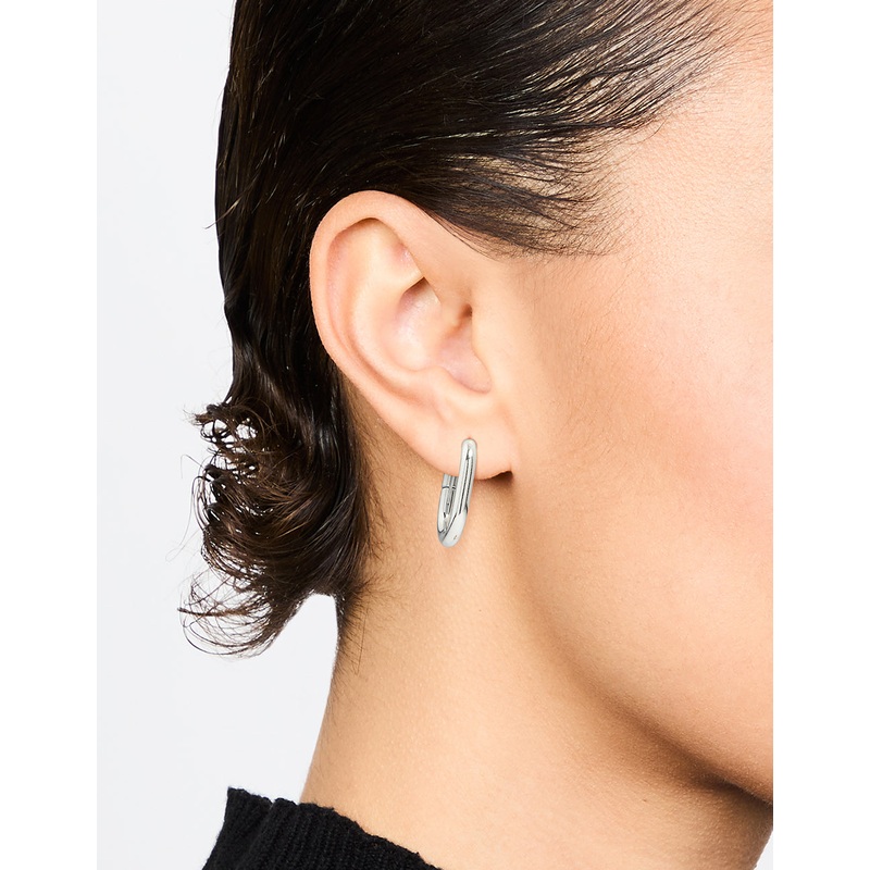 Waterproof Stainless Steel Plain Oval Huggie Hoop Earrings