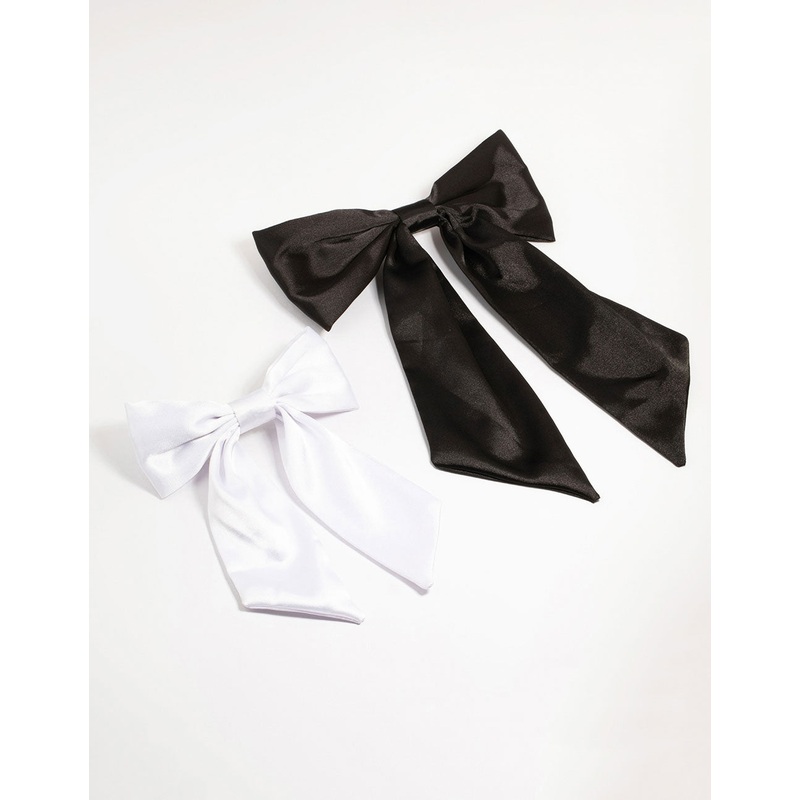 Black & White Fabric Classic Bow Hair Clips 2-Pack