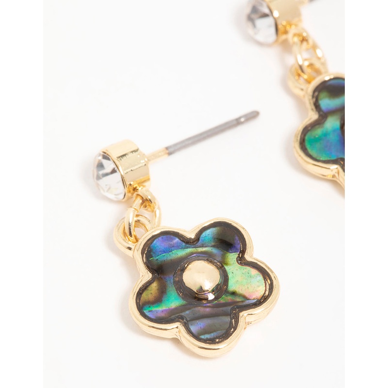 Gold Plated Blue & Green Bubble Flower Drop Earrings