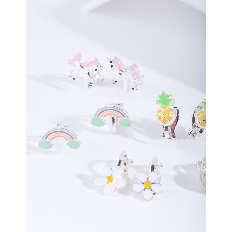 Kids Silver Unicorn Clip On Earring 5-Pack