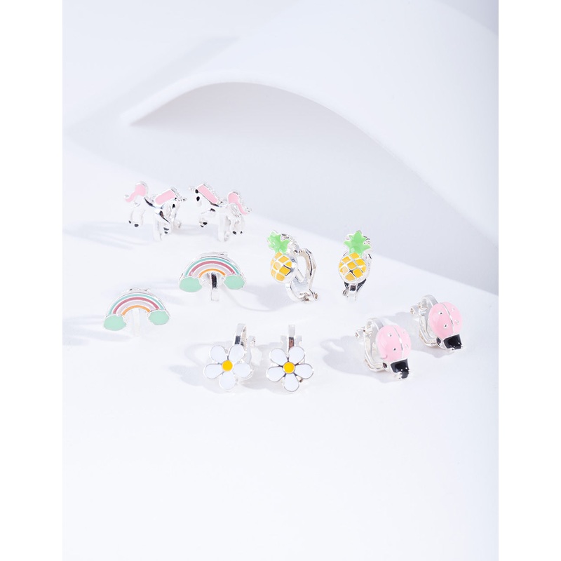 Kids Silver Unicorn Clip On Earring 5-Pack
