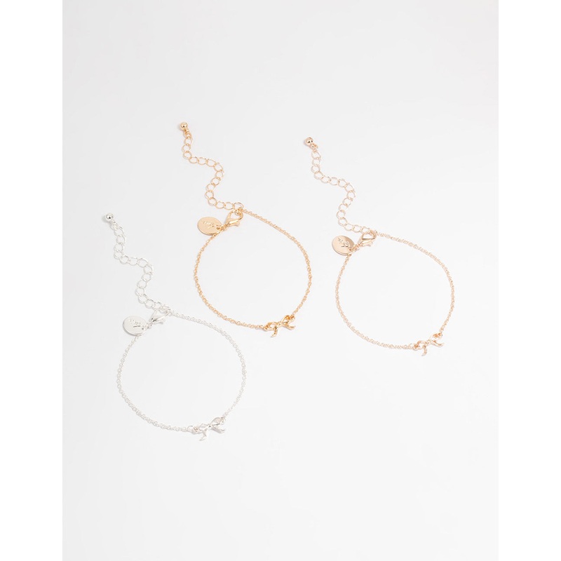 Mixed Metals Bow Bracelets 3-Pack