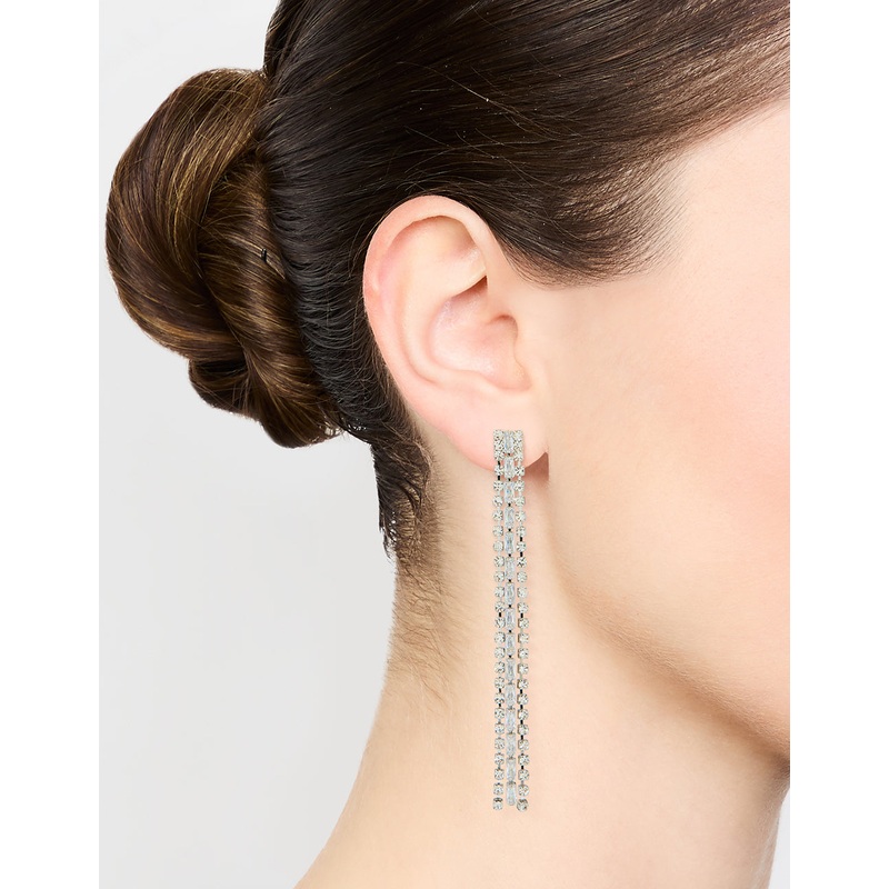 Silver Diamante Baguette Cupchain Drop Earrings