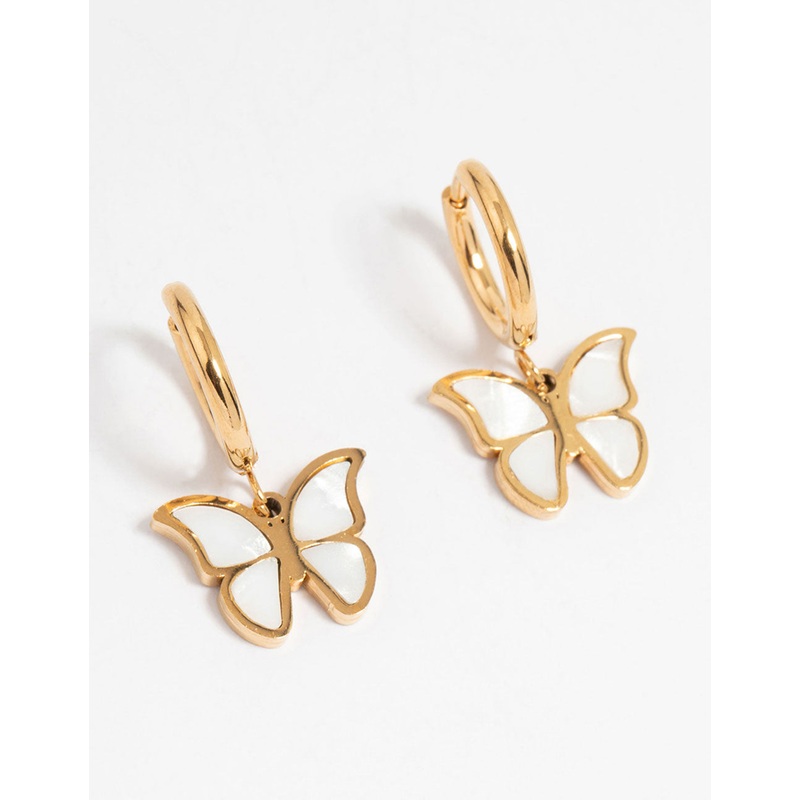 Waterproof Gold Plated Stainless Steel Butterfly Hoop Earrings