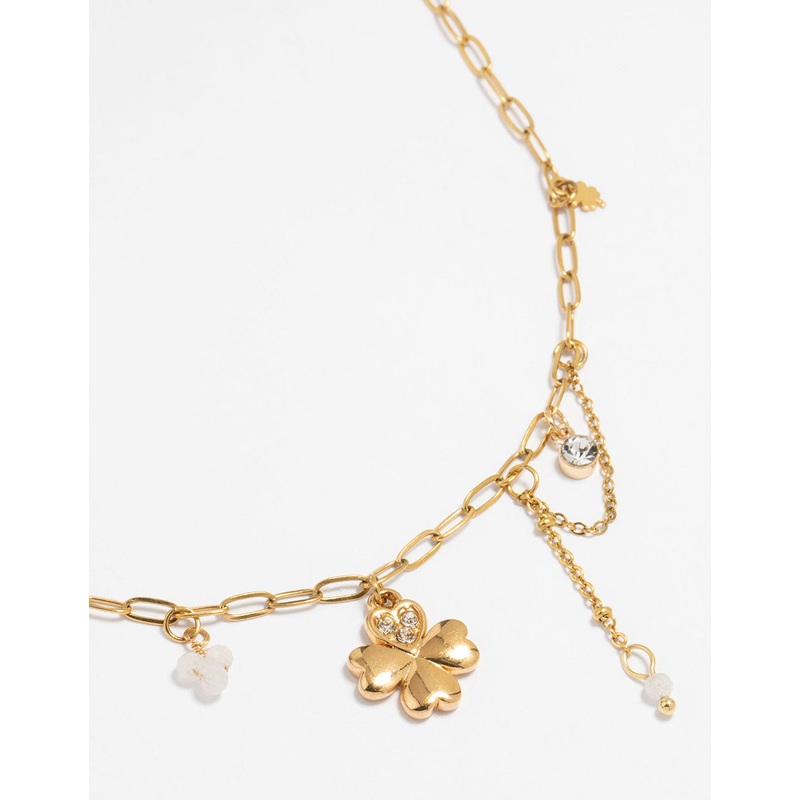 Waterproof Gold Plated Stainless Steel Clover Charm Necklace