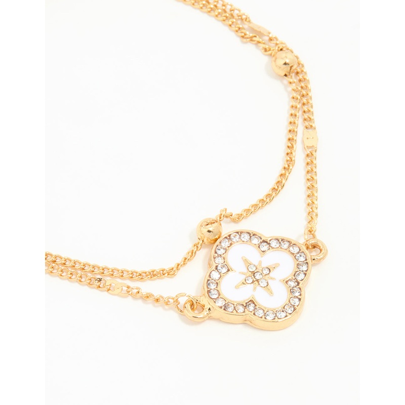 Waterproof Gold Plated Stainless Steel Flower Enamel Layered Bracelet