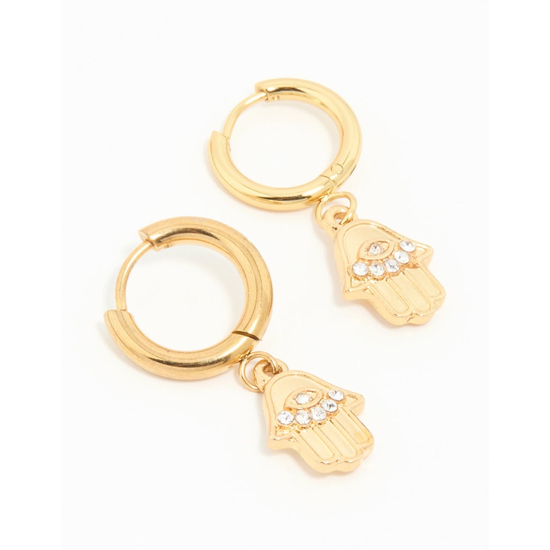 Waterproof Gold Plated Stainless Steel Hamsa Hand Hoop Earrings