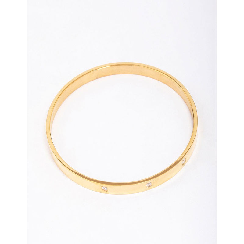 Waterproof Gold Plated Stainless Steel Triangular Cubic Zirconia Flat Bangle
