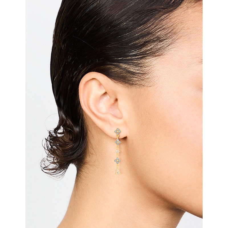 Gold Plated Blue Cubic Zirconia Floral Drop Earrings