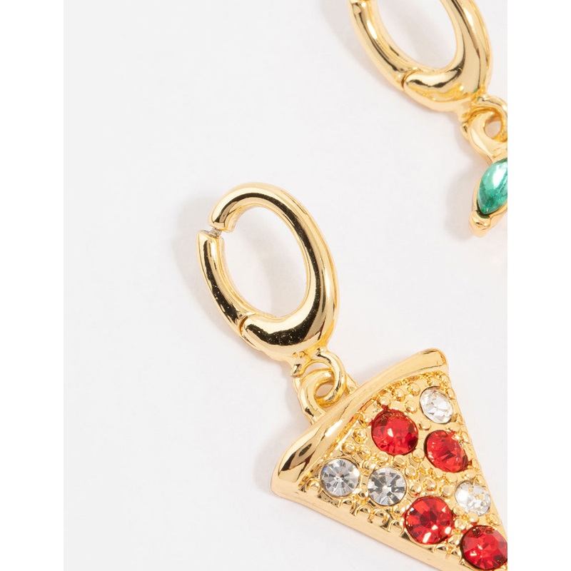 Gold Plated Diamante Cherry & Pizza Charms 3-Pack