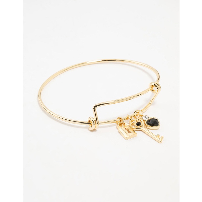 Gold Plated Heart & Key Charm Bangle