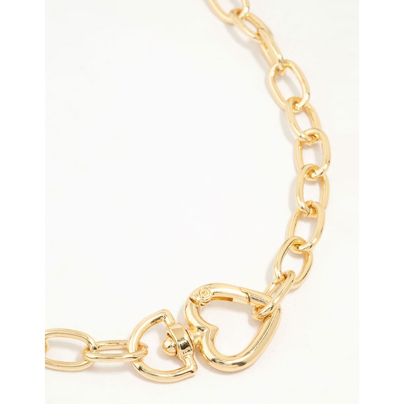 Gold Plated Link Heart Clasp Necklace
