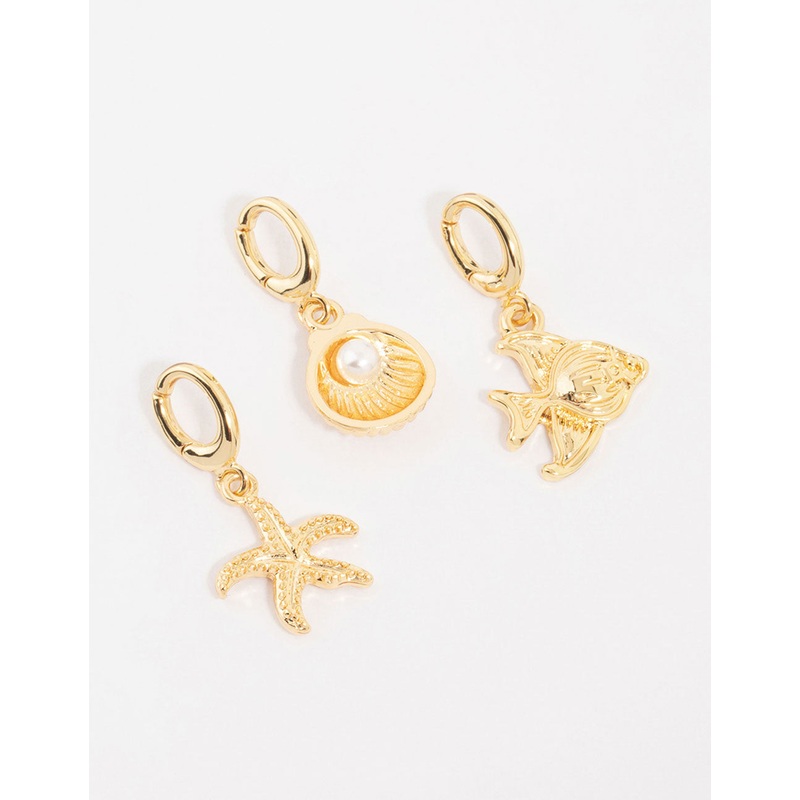 Gold Plated Shell & Starfish Charms 3-Pack