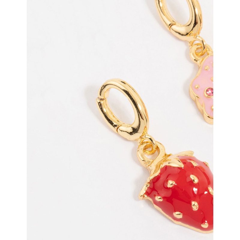 Gold Plated Strawberry & Doughnut Charms 3-Pack