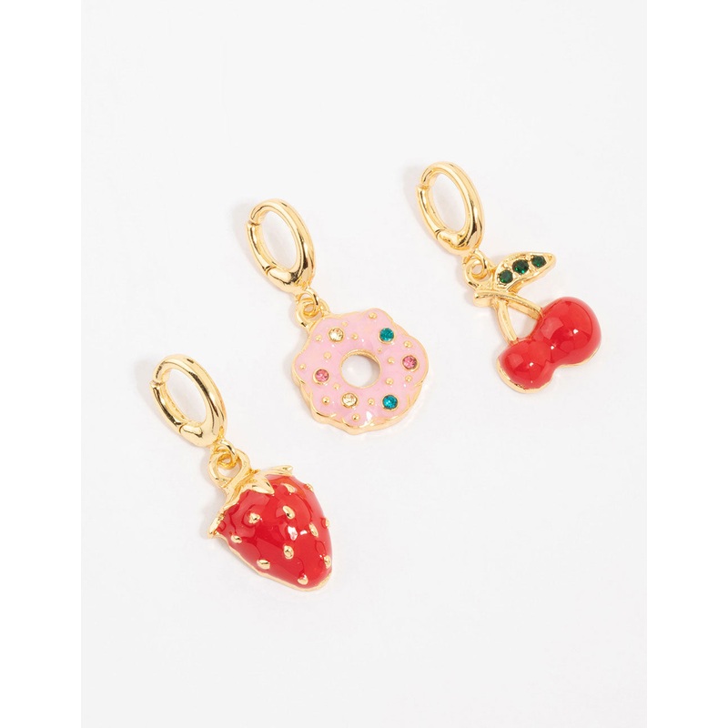 Gold Plated Strawberry & Doughnut Charms 3-Pack