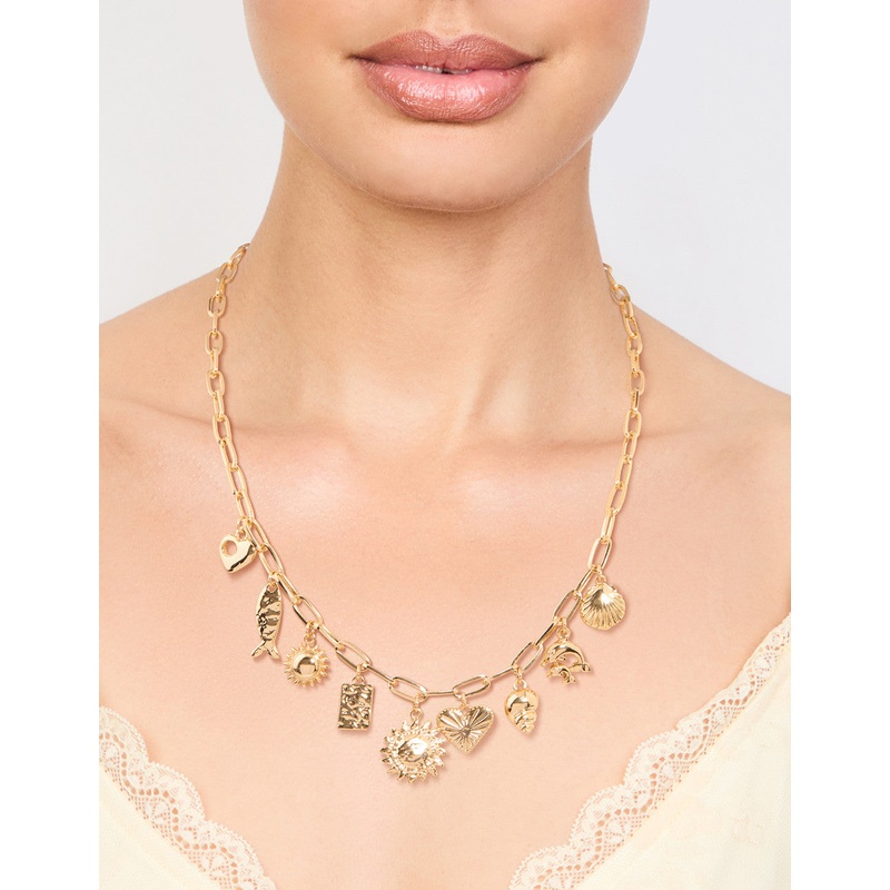 Gold Plated Sun & Shell Charm Necklace