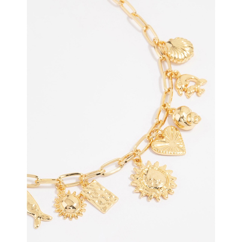 Gold Plated Sun & Shell Charm Necklace