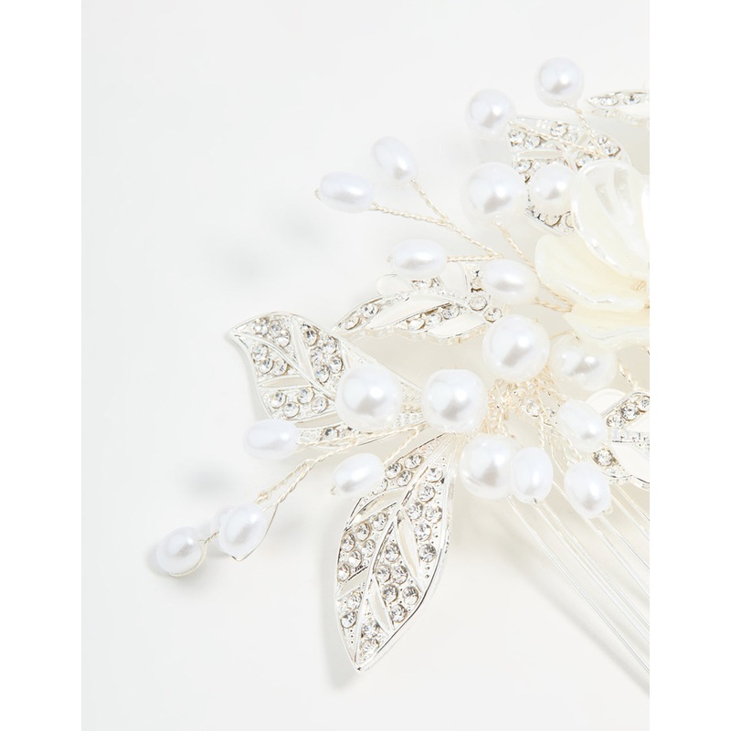 Silver Pearl Flower & Vine Hair Comb