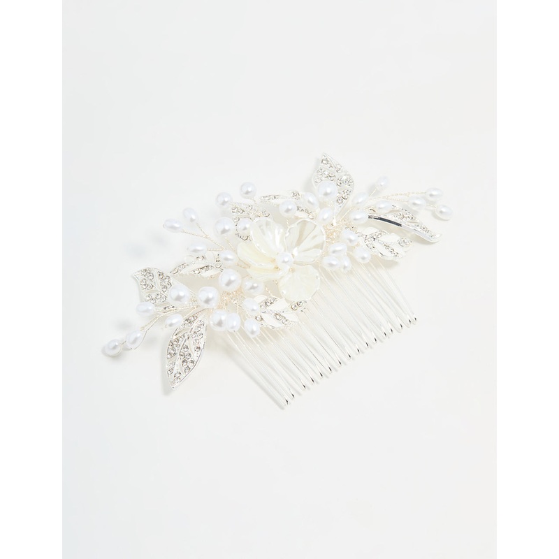 Silver Pearl Flower & Vine Hair Comb