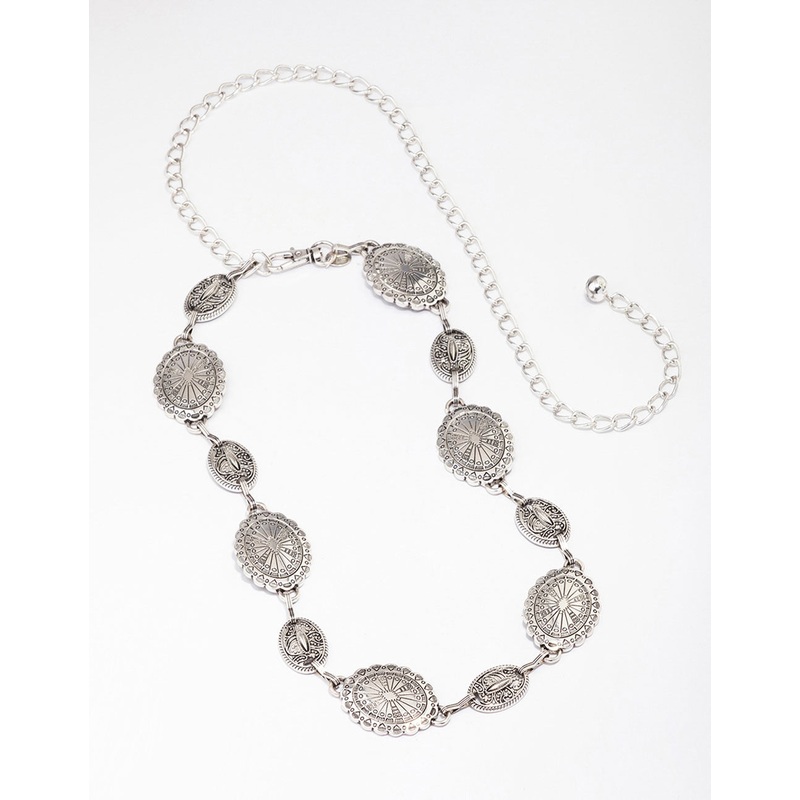 Antique Silver Textured Circular Chain Belt