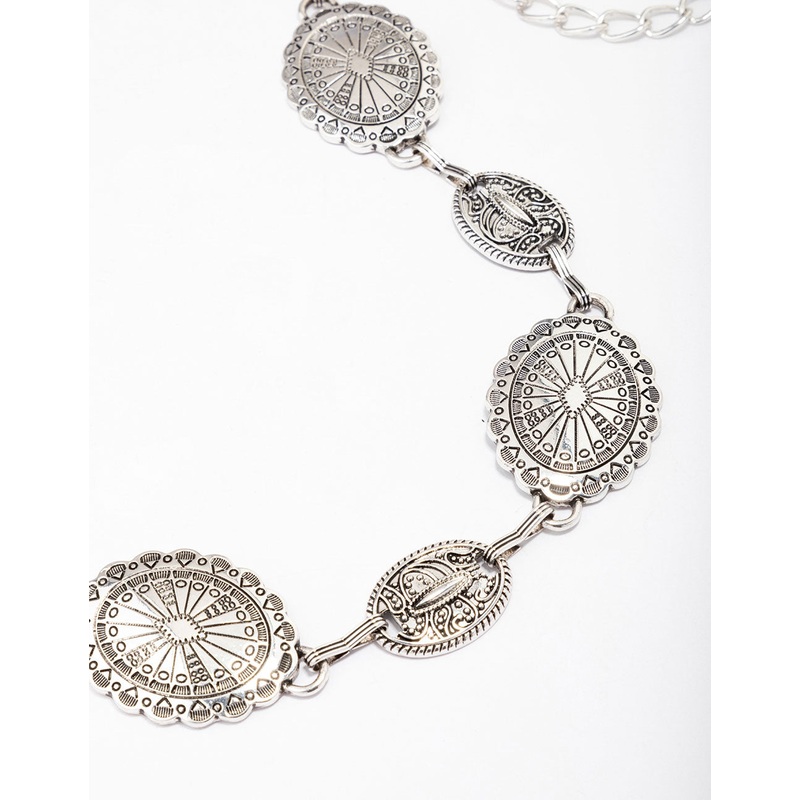 Antique Silver Textured Circular Chain Belt