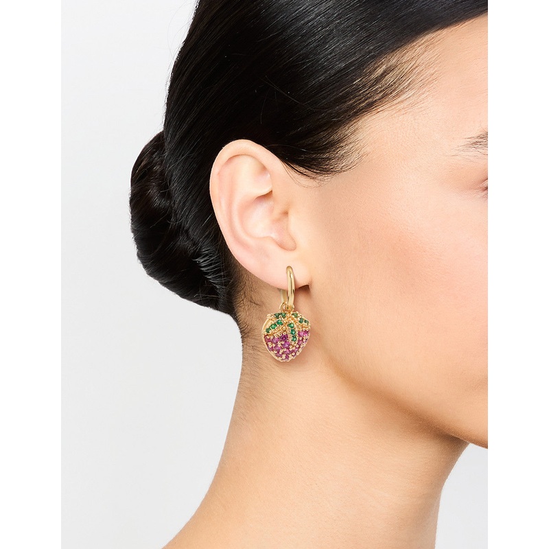 Gold Cubic Zirconia Strawberry Drop Huggie Earrings
