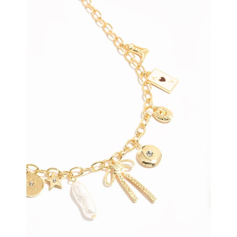 Gold Plated Bow & Star Charm Necklace