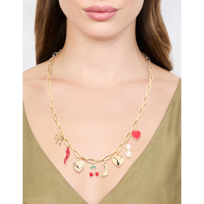 Gold Plated Chili & Cherry Charm Necklace