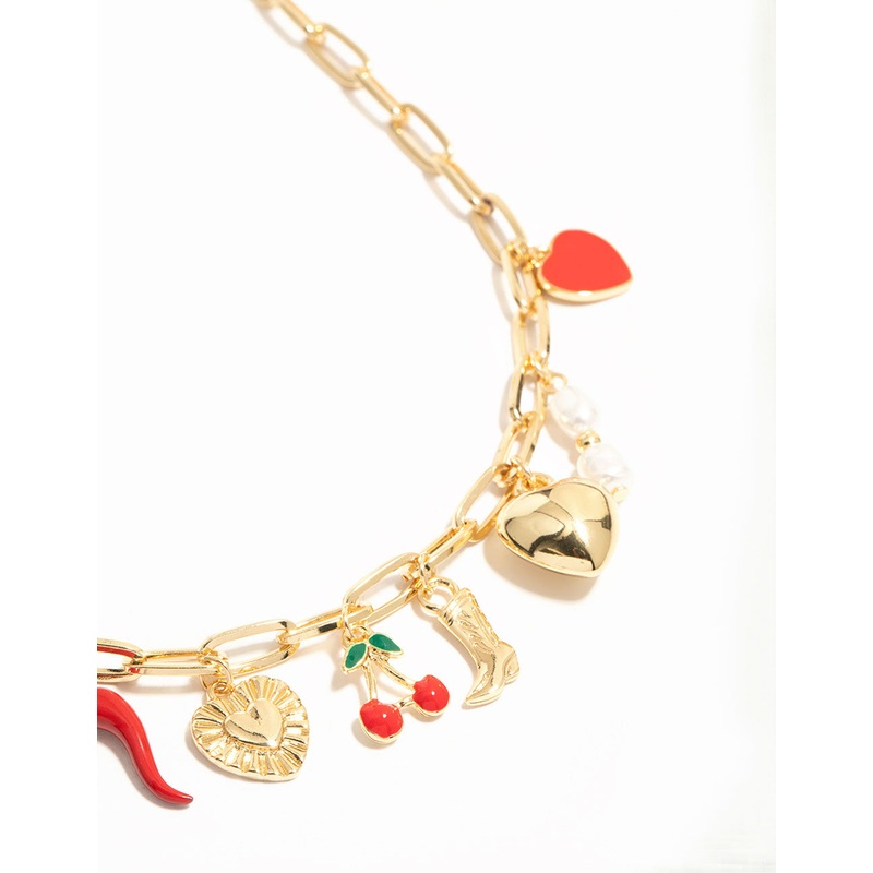 Gold Plated Chili & Cherry Charm Necklace