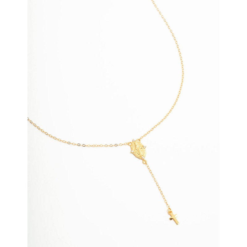 Gold Plated Sterling Silver Rosary Cross Necklace