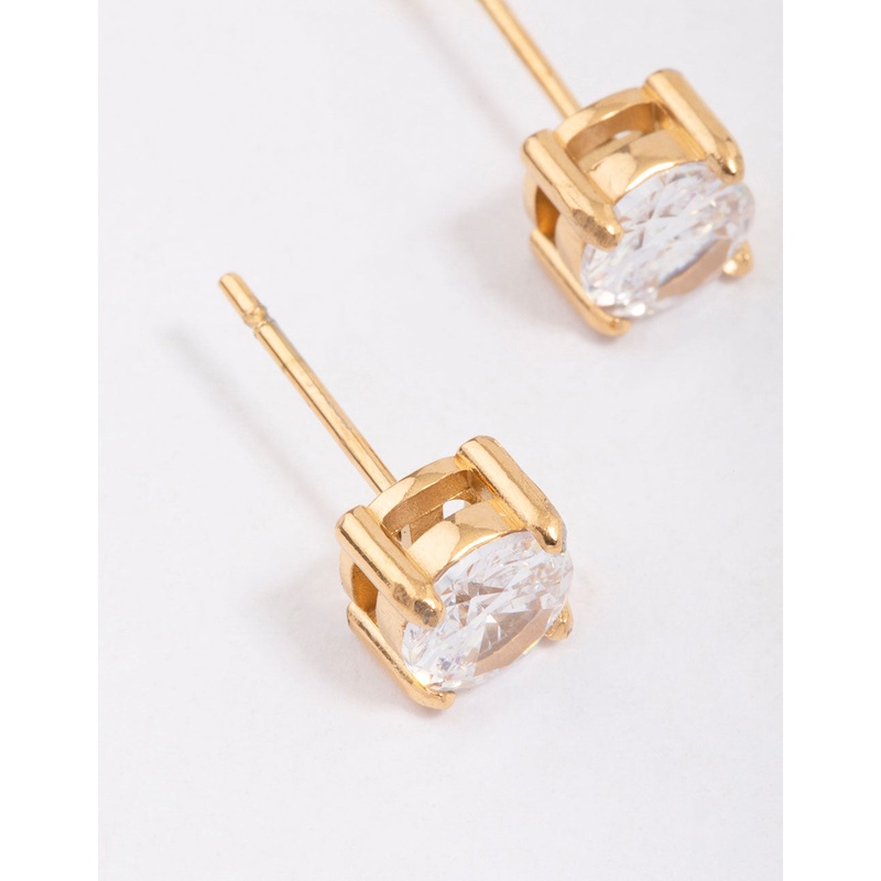 Gold Plated Surgical Steel Round High Claw Stud Earrings
