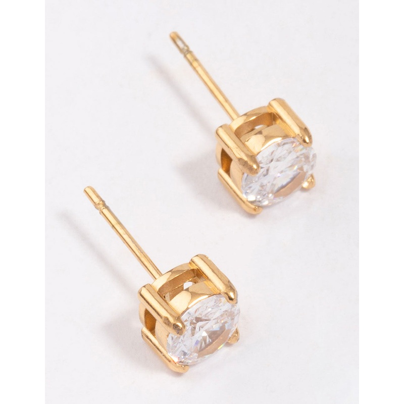 Gold Plated Surgical Steel Round High Claw Stud Earrings